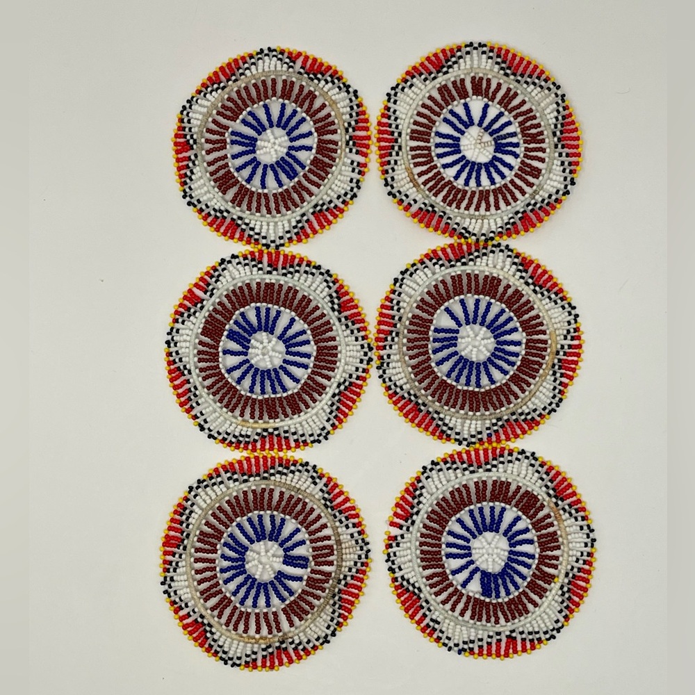 Set of 6 Vintage Southwest Artisan Woven Beaded Rosettes Handmade